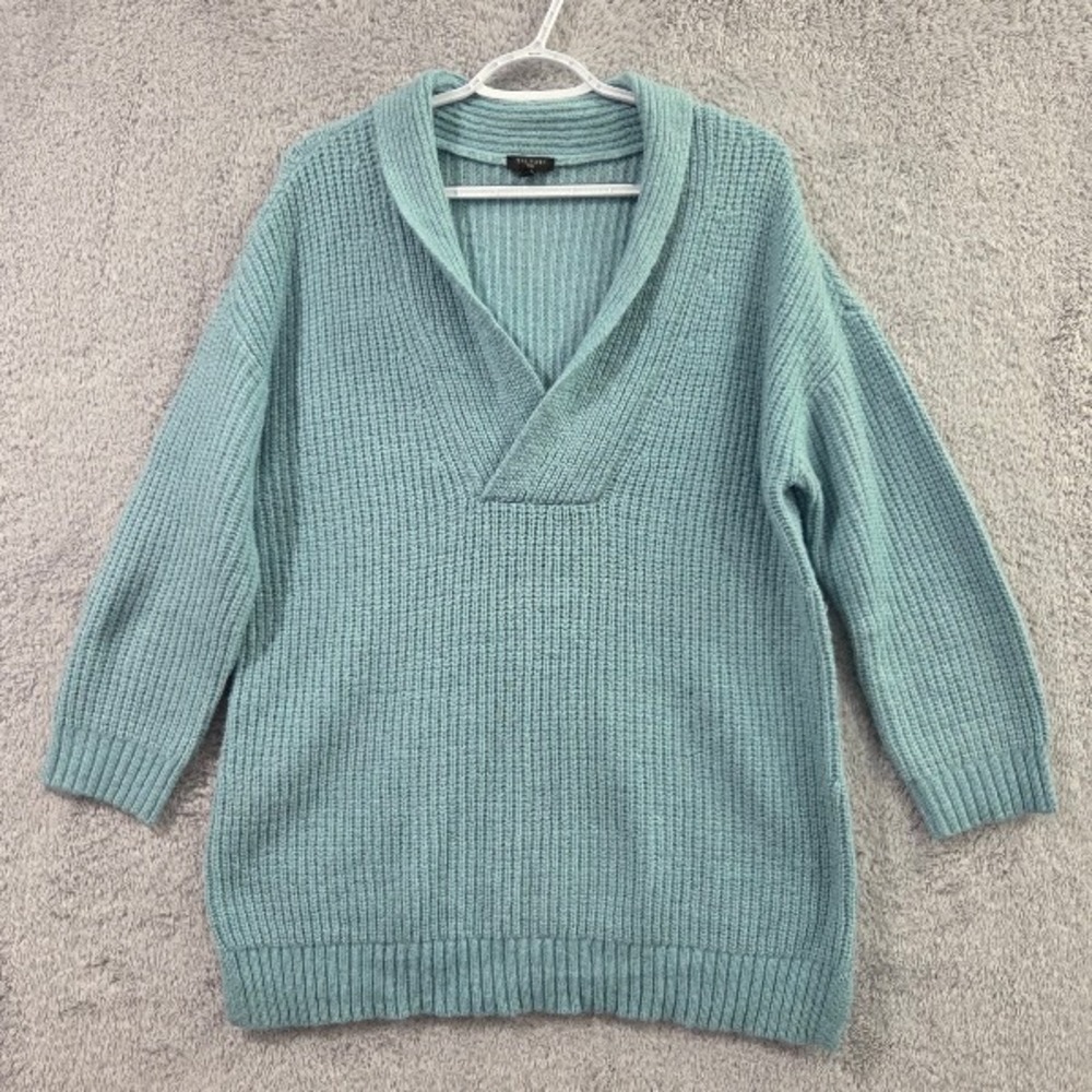 Talbots Sweater Women's X (12W/14W) Blue Shawl Collar Shaker Rib Knit Pullover